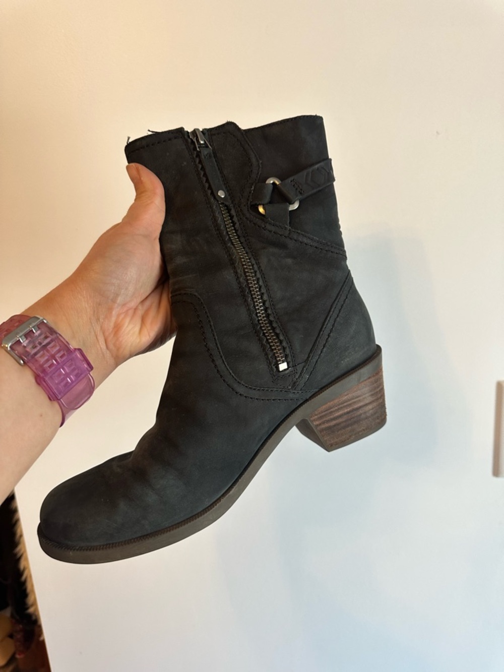 Teva Women's Black Mid-Calf Leather Block Heel Boots - Picture 6 of 9